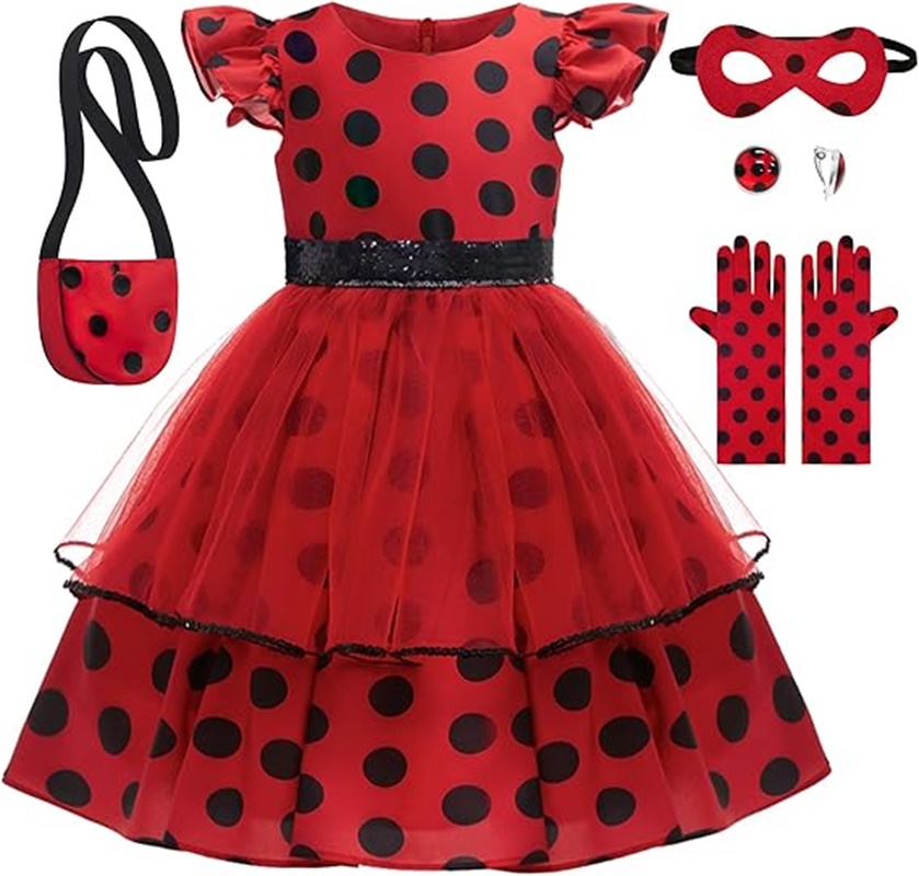 Baby Clothing Size - Kızlar Cosplay Kostüm Puantiyeli Kırmızı Elbise