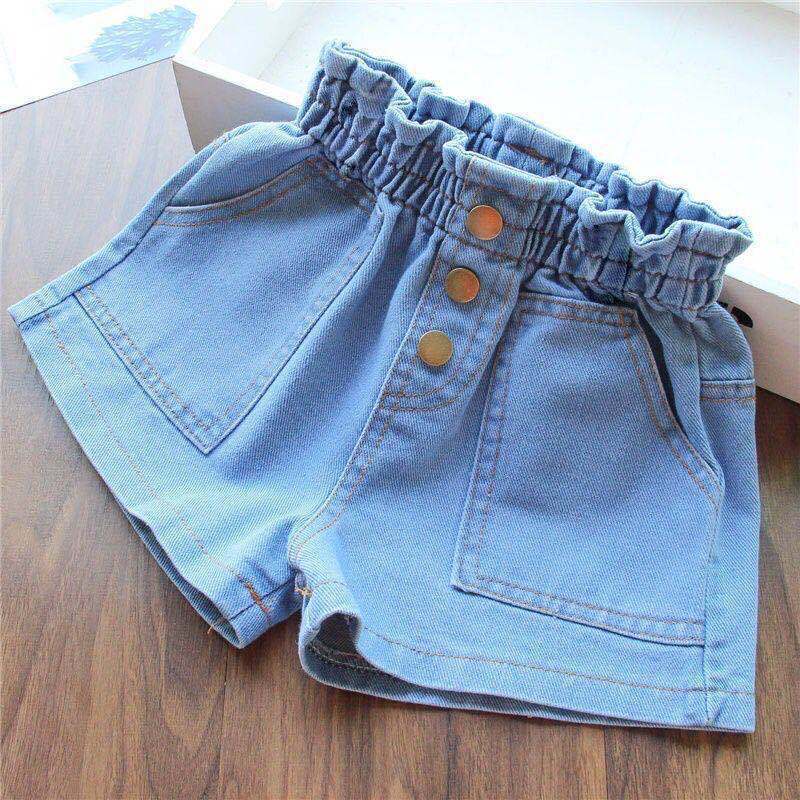 Baby Clothing Korea - Yaz Kızlar Kot Şort Moda Elastik