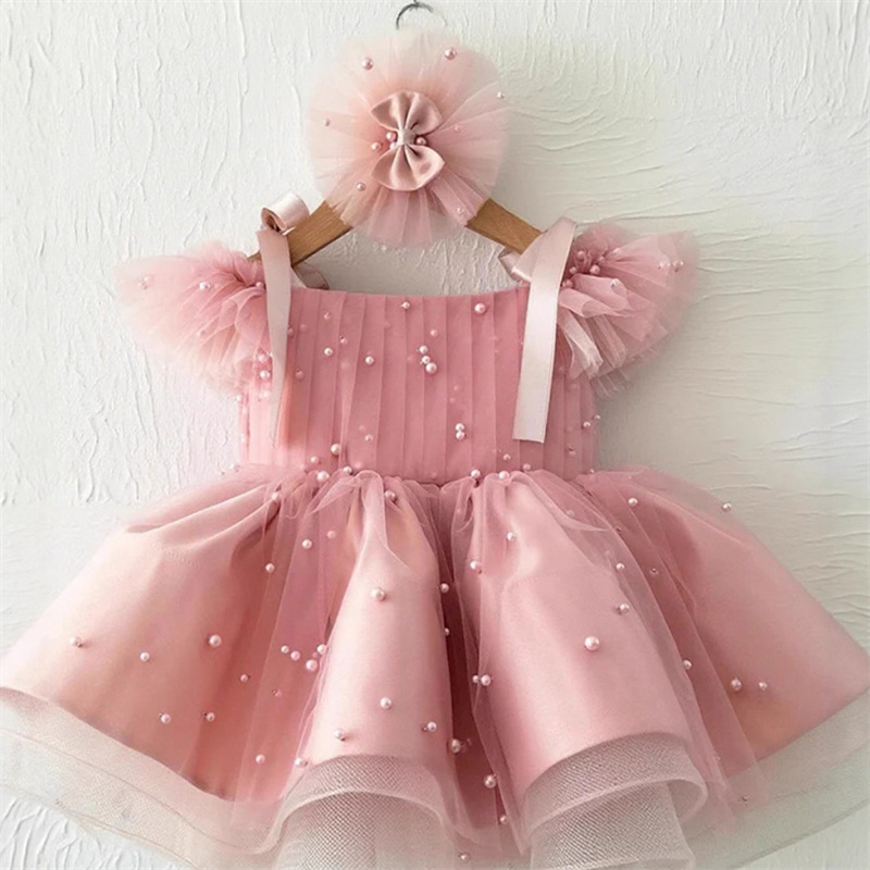 Baby Xmas Clothing - Çocuklar Bebek Prenses Tül İnciler Yay