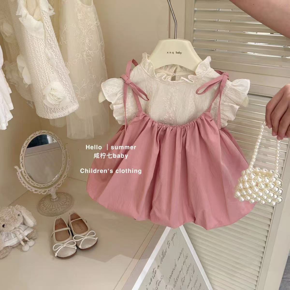 Baby Clothing Korea - Kız Bebek Askı Elbise Seti Çocuk